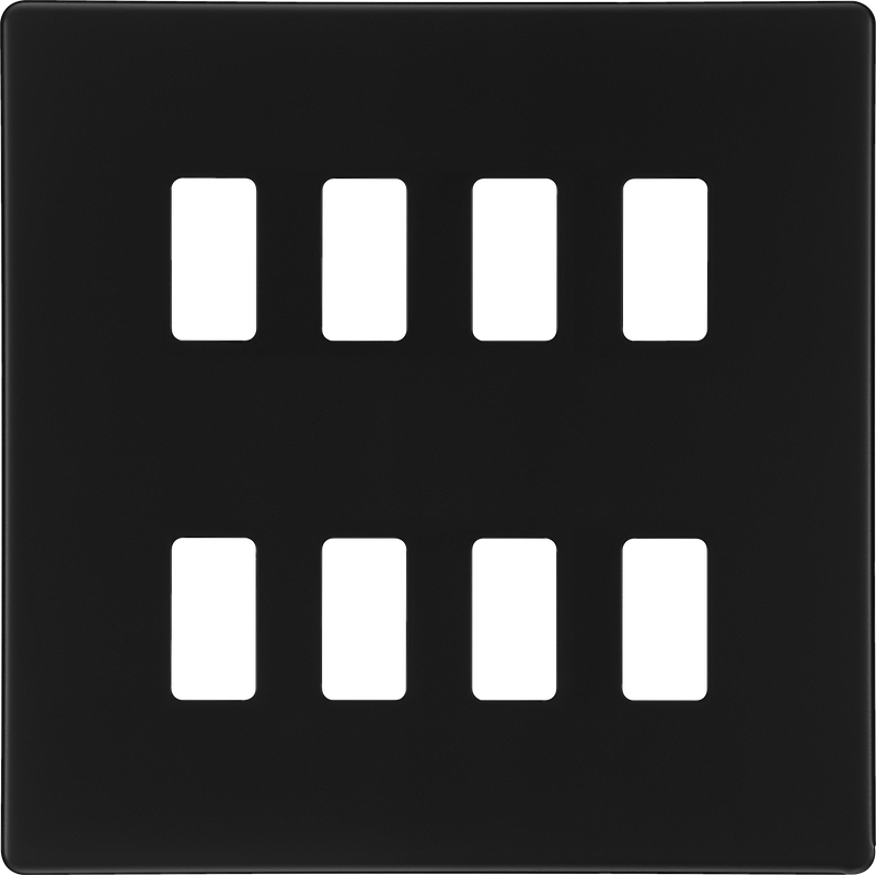 BG Electrical Flatplate Screwless Matt Black - 8 module - square