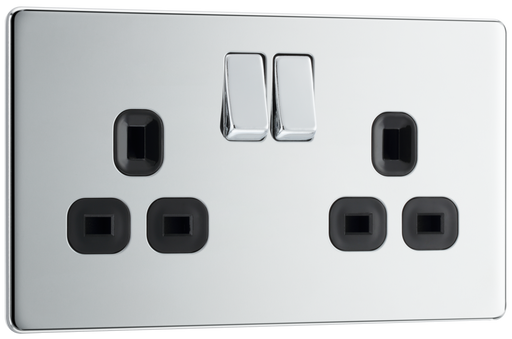 BG Electrical Flatplate Screwless Polished Chrome - Double switched, double pole