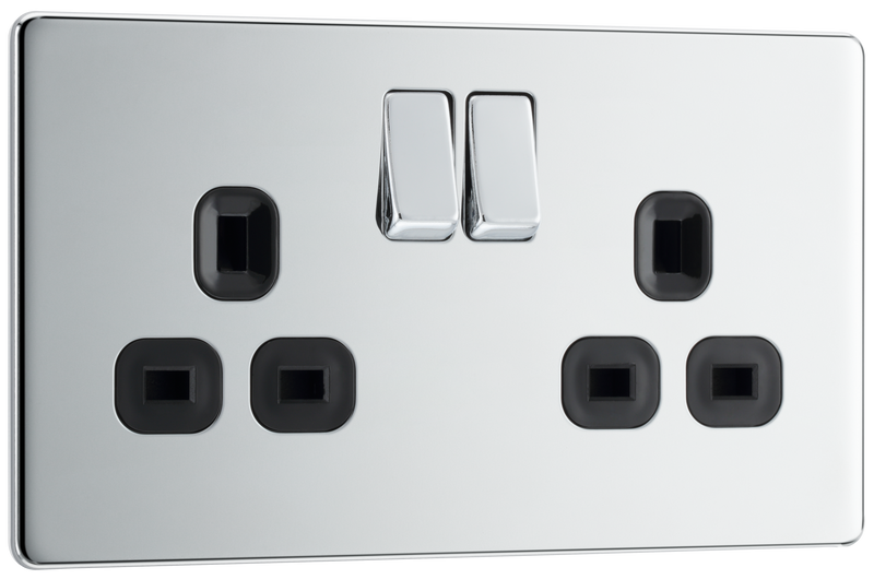 BG Electrical Flatplate Screwless Polished Chrome - Double switched, double pole