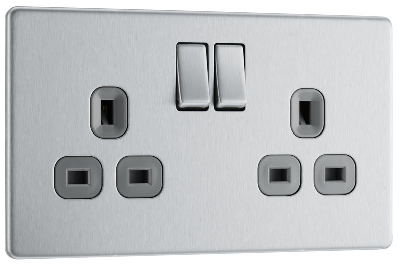 BG Electrical Flatplate Screwless Brushed Steel - Double, switched, double pole