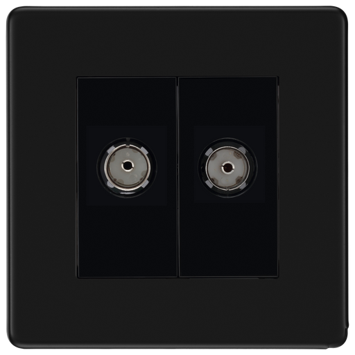 BG Electrical Flatplate Screwless Matt Black - Double, TV/FM