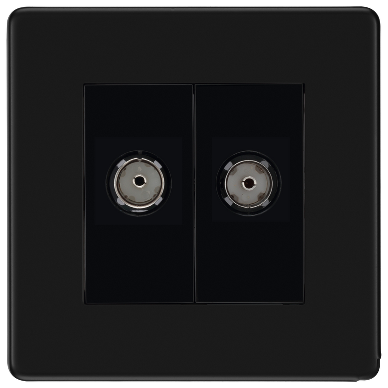 BG Electrical Flatplate Screwless Matt Black - Double, TV/FM