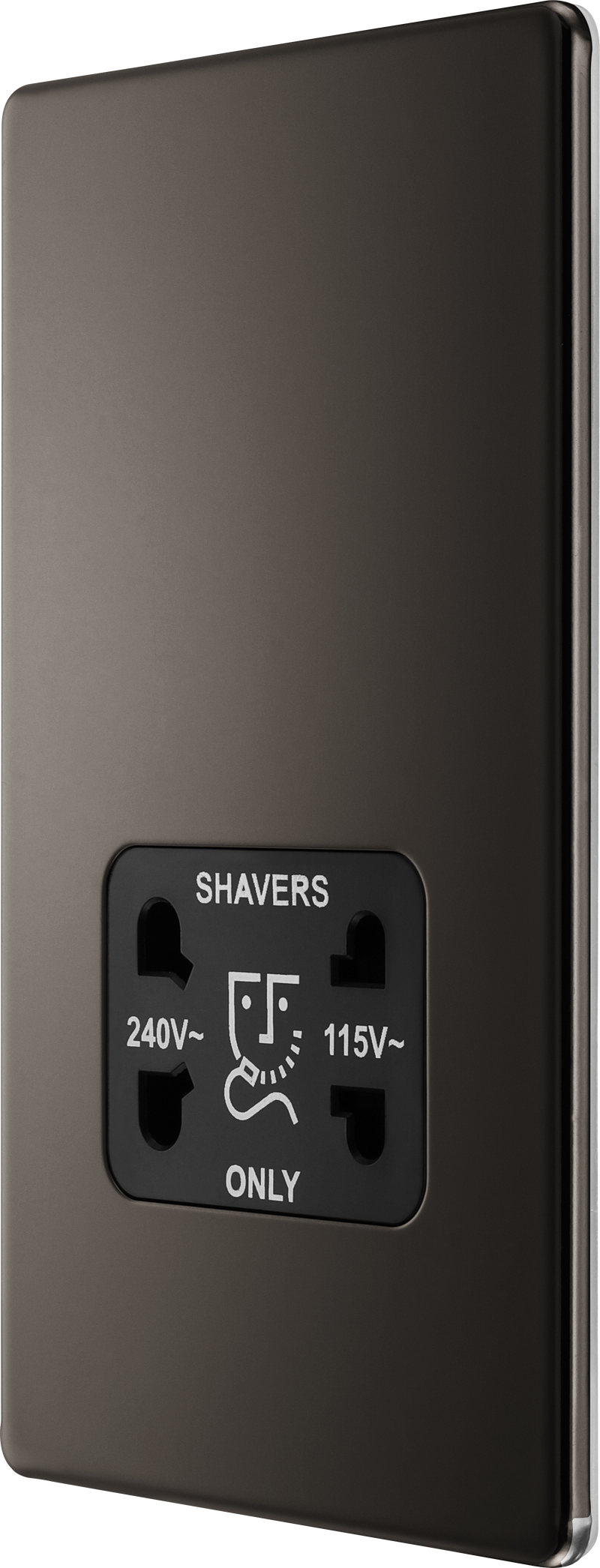 BG Electrical Flatplate Screwless Black Nickel - 115/240V dual voltage shaver socket