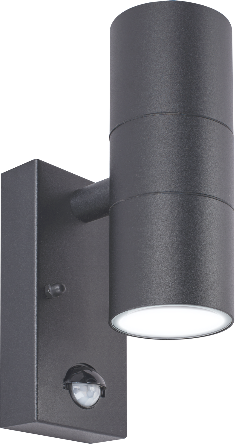 Luceco Azurar Wall Light - Exterior decorative up / down wall light GU10 with PIR finished in slate grey