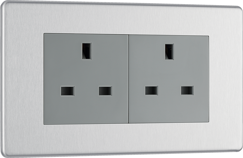 BG Electrical Flatplate Screwless Brushed Steel - Double unswitched, double pole