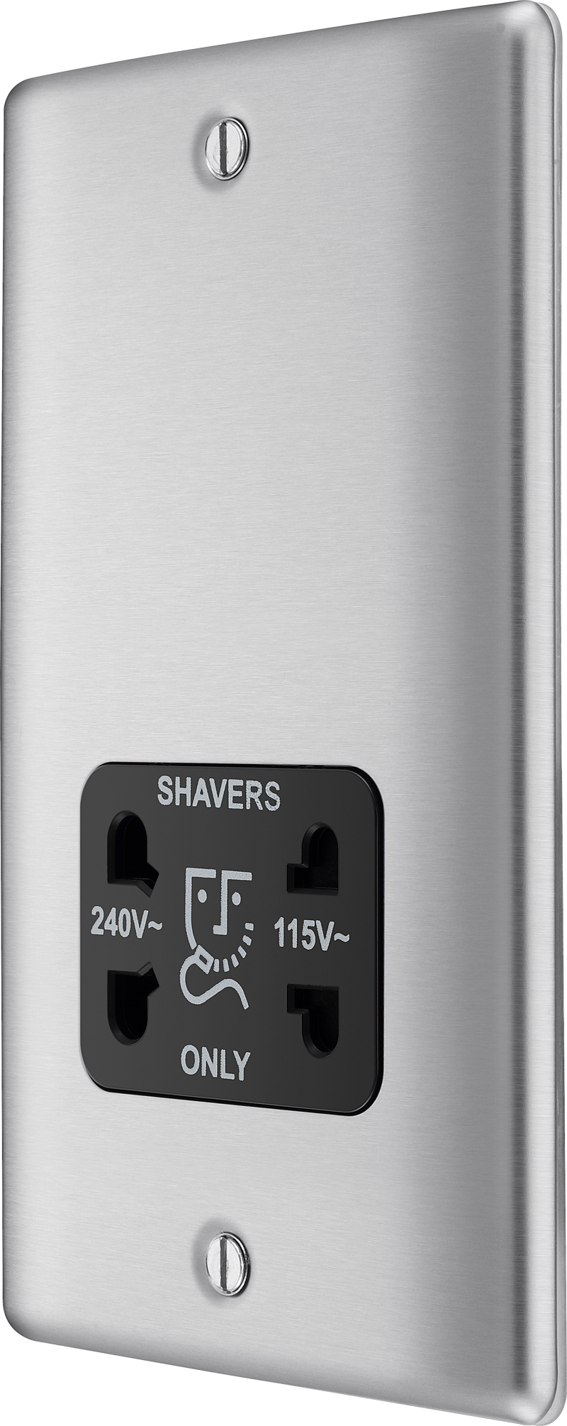 BG Electrical Nexus Metal Brushed Steel - 115/240V dual voltage shaver socket