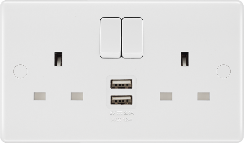 BG Electrical 800 Series - Double switched single pole, with 2 x USB A (12W)