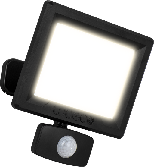Luceco Essence Floodlight with ball joint 30W black 4000k colour temp with PIR