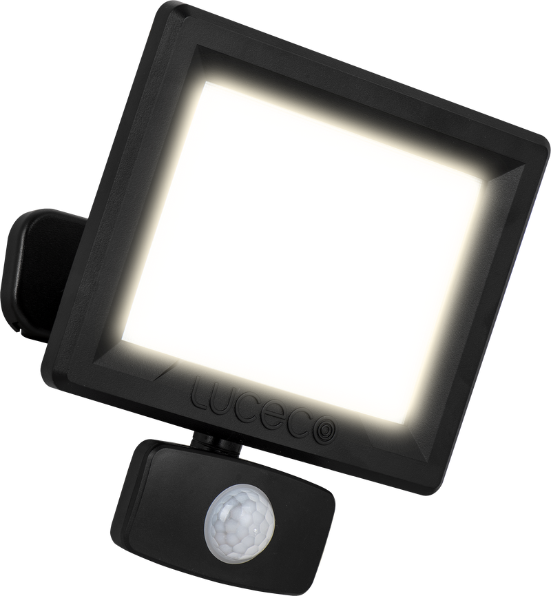 Luceco Essence Floodlight - Essence floodlight with ball joint 30W black 4000k colour temp with PIR