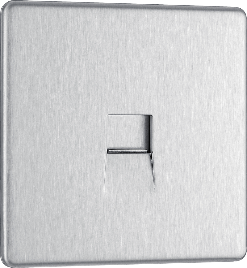 BG Electrical Flatplate Screwless Brushed Steel - Single, RJ11 telephone socket