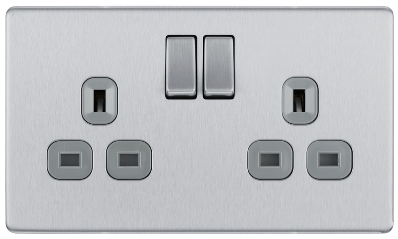 BG Electrical Flatplate Screwless Brushed Steel - Double, switched, double pole