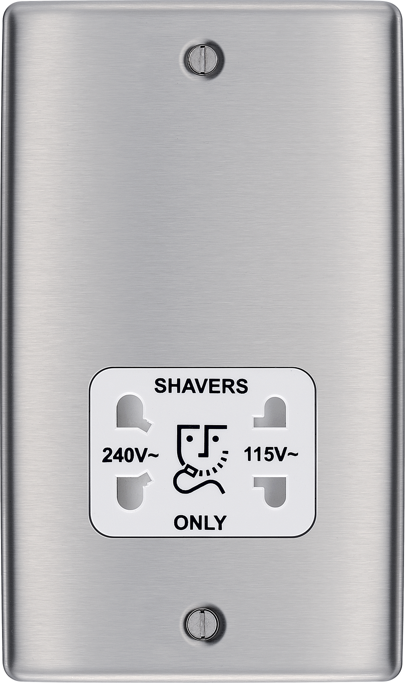BG Electrical Nexus Metal Brushed Steel - 115/240V dual voltage shaver socket