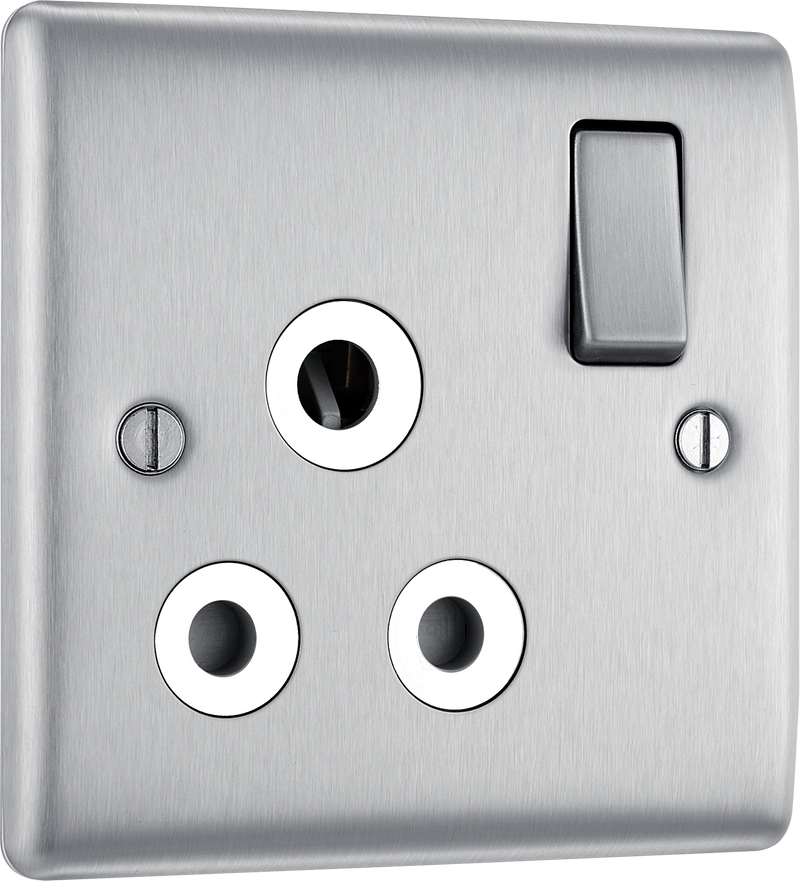BG Electrical Nexus Metal Brushed Steel - 15A, single, switched, round pin