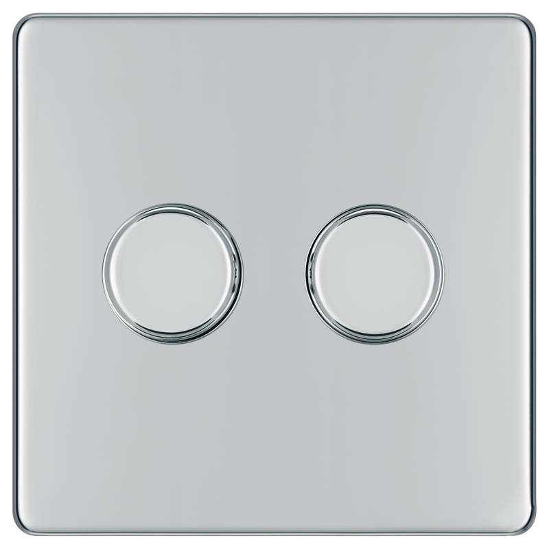 BG Electrical Flatplate Screwless Polished Chrome - Double, 2 way push 200W