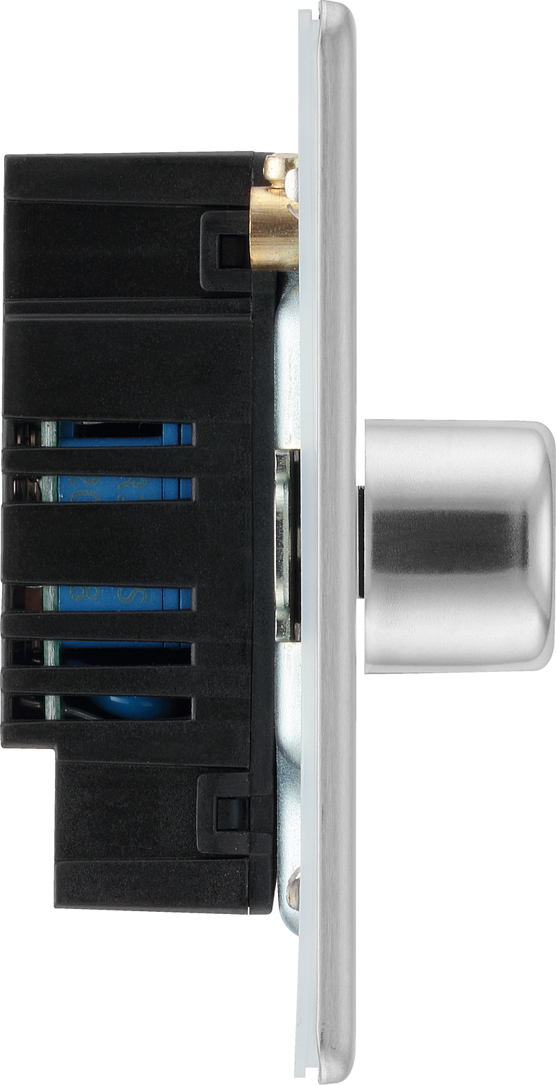 BG Electrical Flatplate Screwless Brushed Steel - Quadruple 2 way push 200W