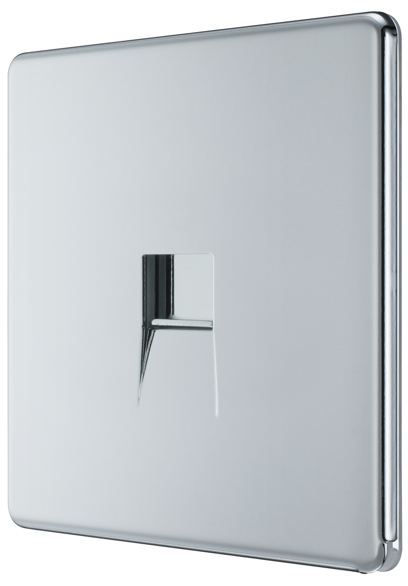 BG Electrical Flatplate Screwless Polished Chrome - Single, telephone socket, secondary