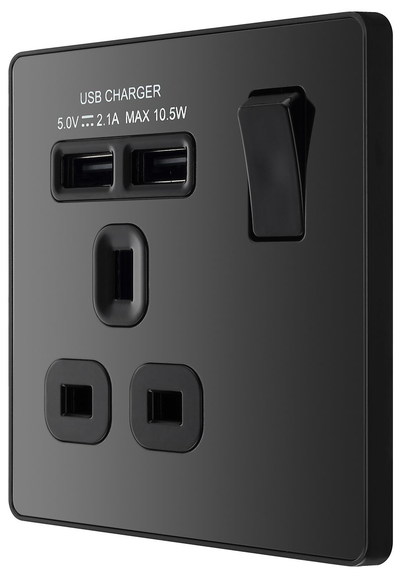 BG Electrical Evolve Black Chrome - Single, switched, single pole, with 2 x USB A