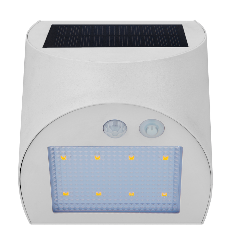 Luceco Prysm Wall Light - Prysm Decorative Outdoor Solar Wall Light with PIR Motion Sensor and USB Charging Port, LED Exterior Lighting, White, IP54, 3W, 300lm, 4000K
