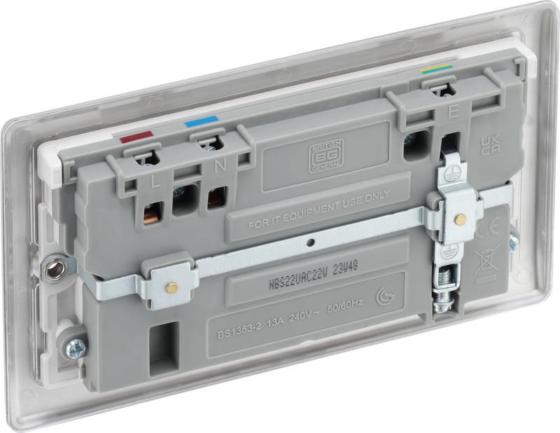 BG Electrical Nexus Metal Brushed Steel - Double switched single pole, with USB A + C (22W)