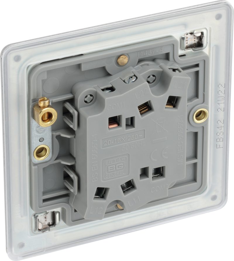 BG Electrical Flatplate Screwless Brushed Steel - Double, 2 way switch
