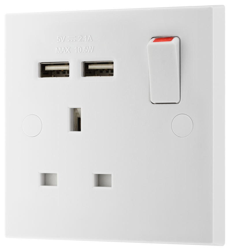 BG Electrical 900 Series - Single switched, single pole, with 2 x USB A