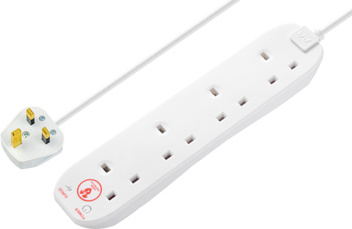 Masterplug Surge - 4 Sockets, 2m, 13A, White