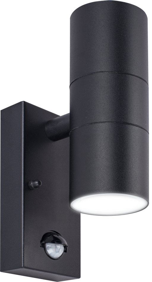 Luceco Azurar Wall Light - Exterior decorative up / down wall light GU10 with PIR finished in black