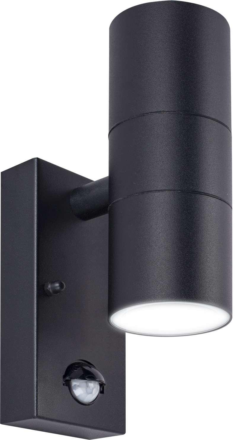 Luceco Azurar Wall Light - Exterior decorative up / down wall light GU10 with PIR finished in black