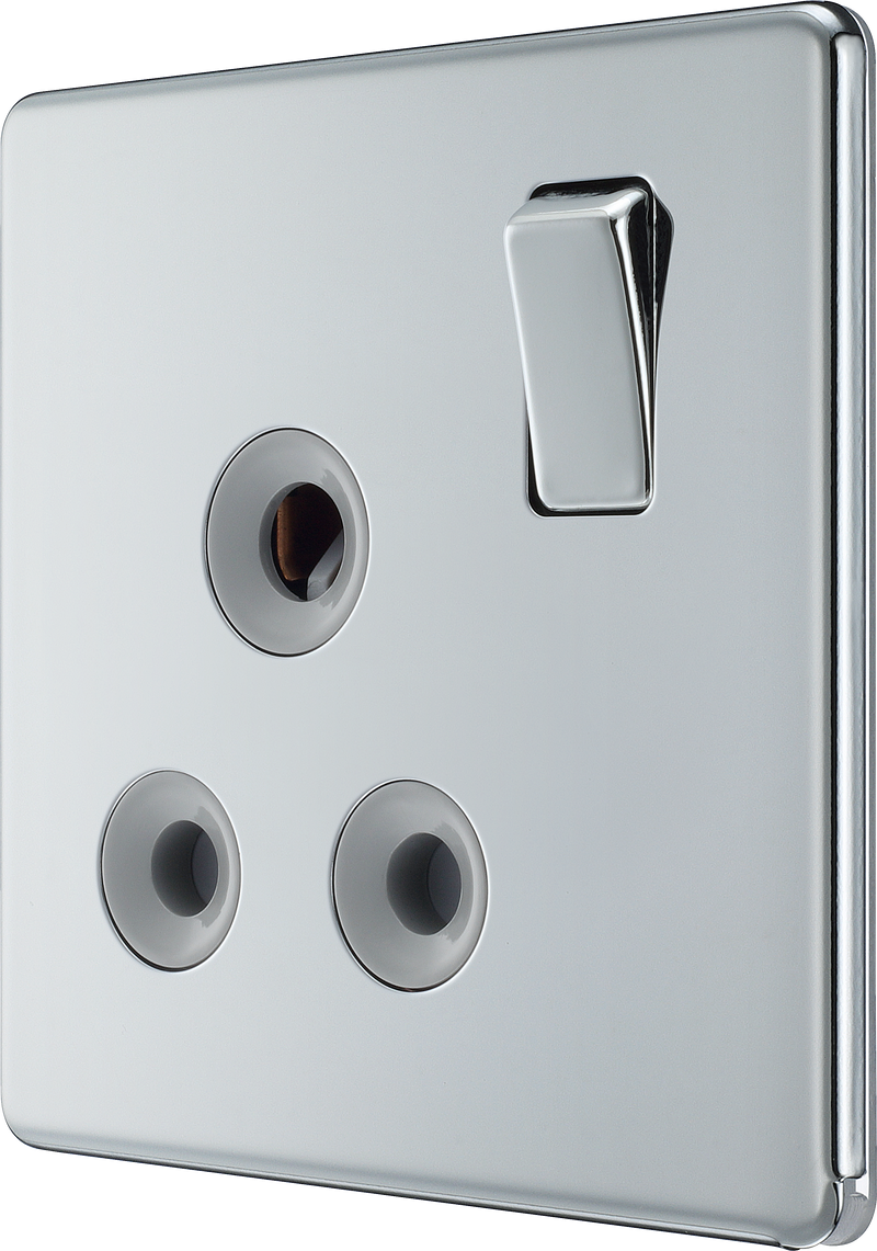 BG Electrical Flatplate Screwless Polished Chrome - 15A, single, switched, round pin
