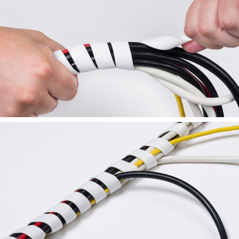D-Line Cable Tidy - Cable Spiral Wrap, White - 2.5m, 10-40mm expandable dia.