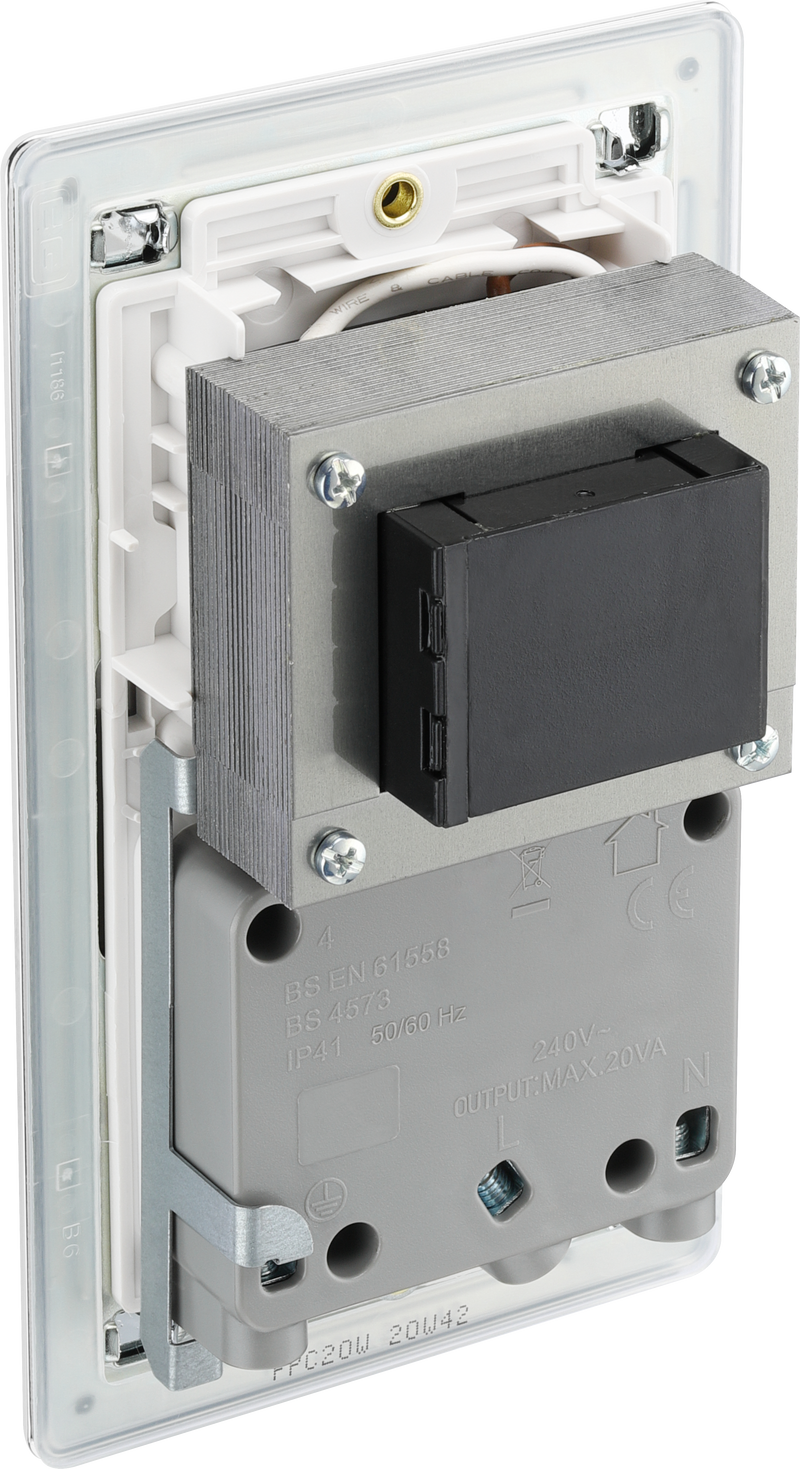 BG Electrical Flatplate Screwless Polished Chrome - 115/240V dual voltage shaver socket