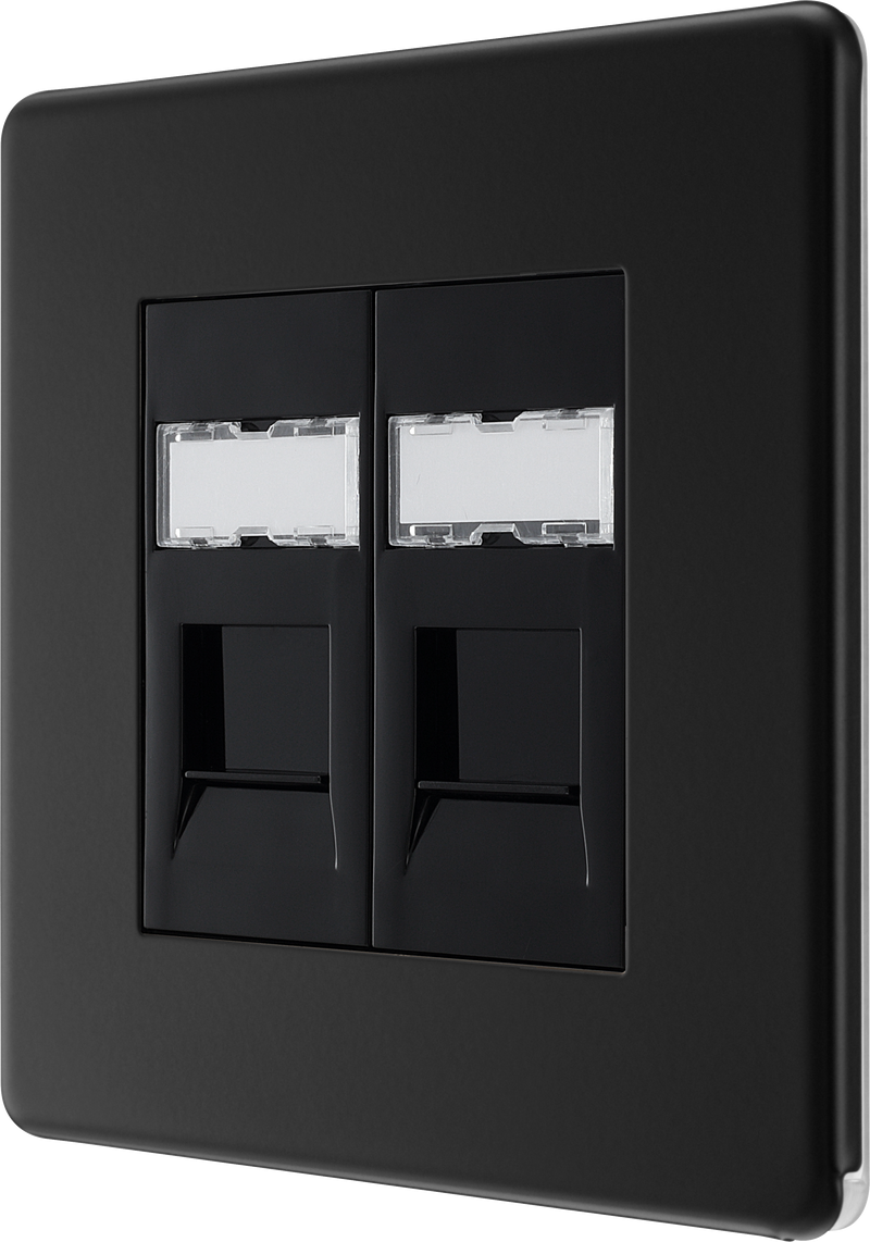 BG Electrical Flatplate Screwless Matt Black - Double, RJ45 telephone socket
