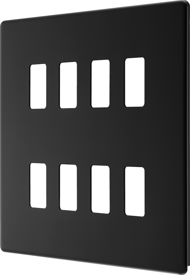 BG Electrical Flatplate Screwless Matt Black - 8 module - square