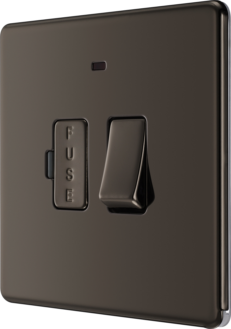 BG Electrical Flatplate Screwless Black Nickel - Switched and fused with indicator