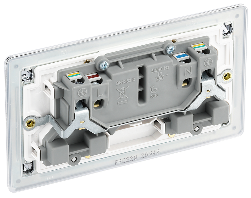 BG Electrical Flatplate Screwless Polished Chrome - Double switched, double pole