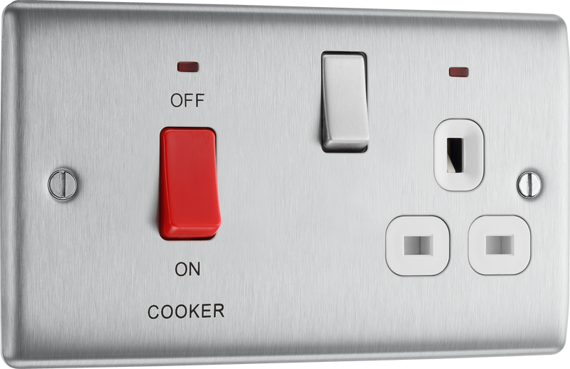 BG Electrical Nexus Metal Brushed Steel - 45A double pole, with switched socket and indicators