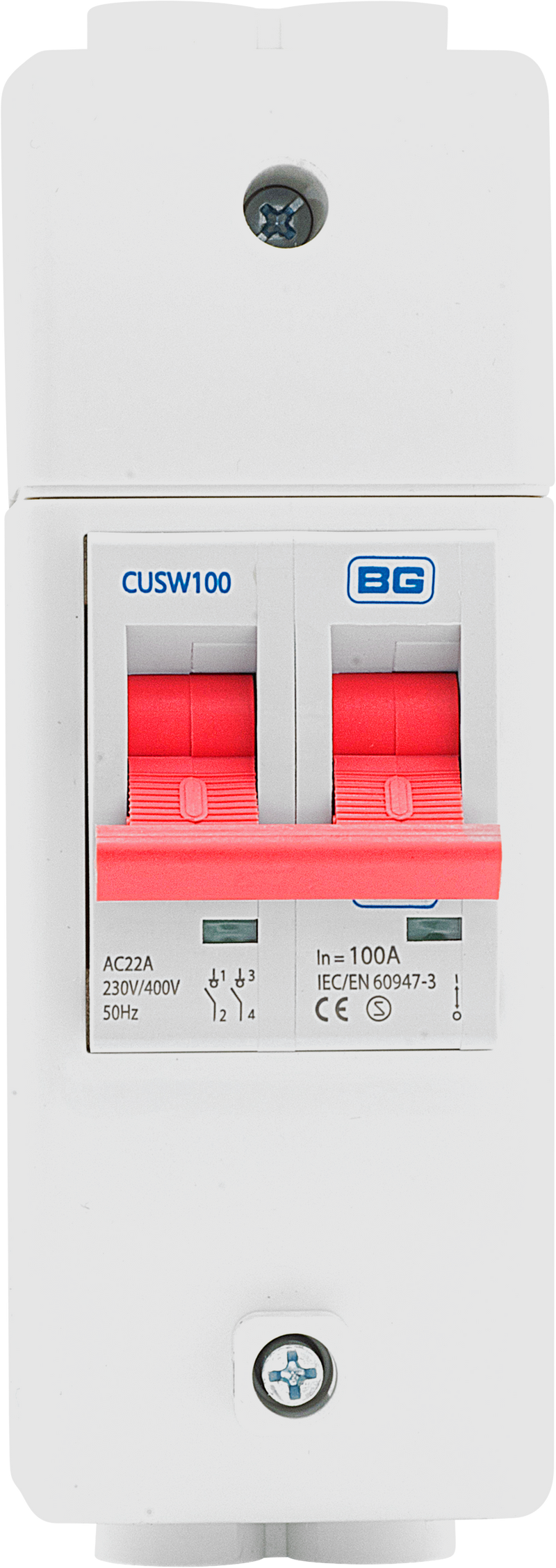 BG Circuit Protection IP20 Non Weatherproof - 2 module, 2 way, 100A Main Switch