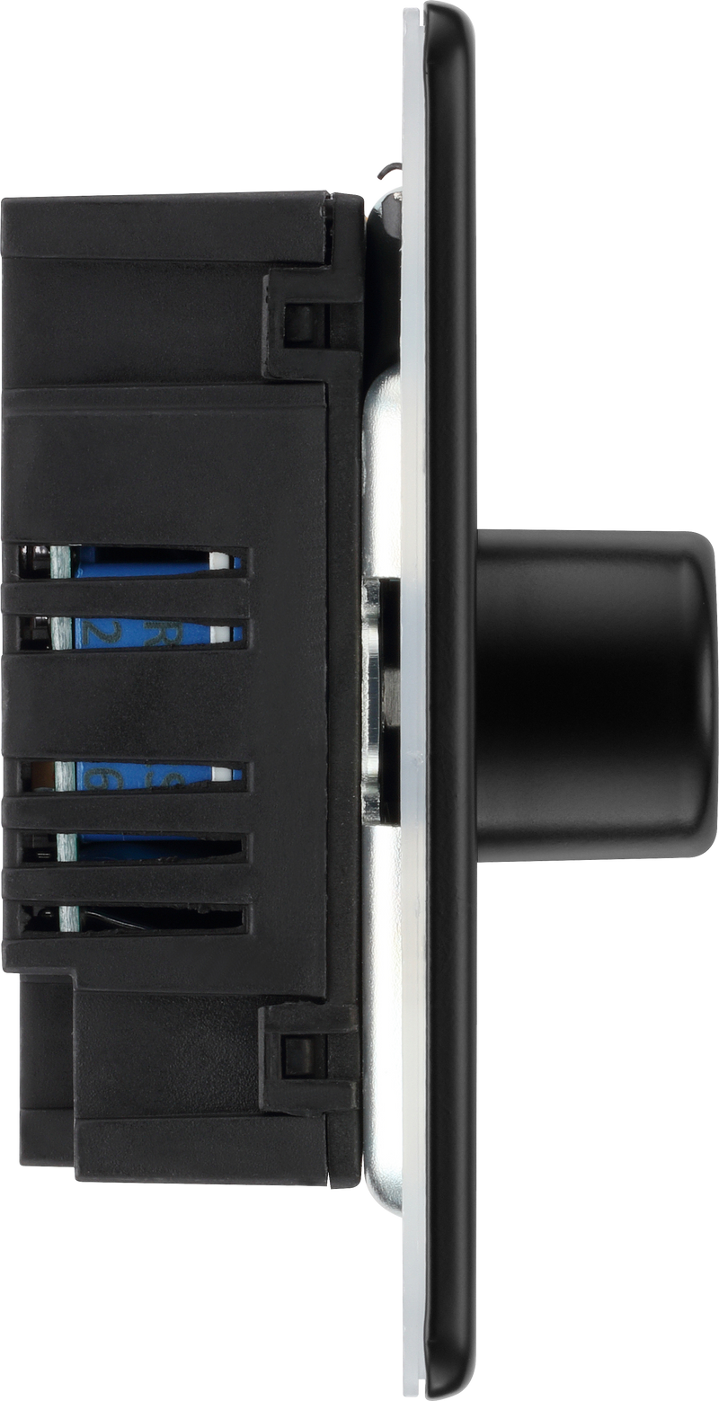 BG Electrical Flatplate Screwless Matt Black - Double, 2 way push 200W