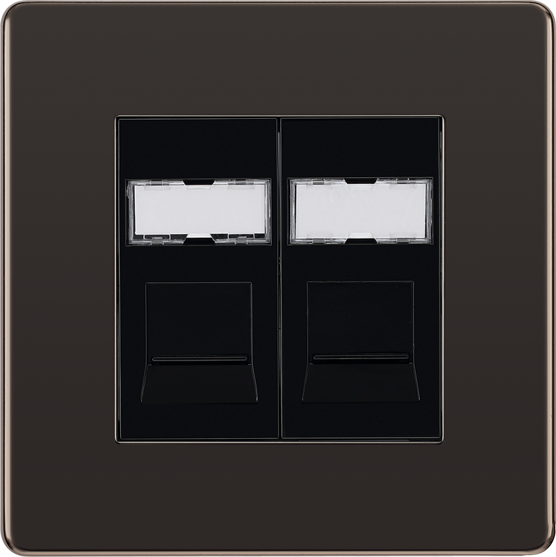 BG Electrical Flatplate Screwless Black Nickel - Double, RJ45 telephone socket