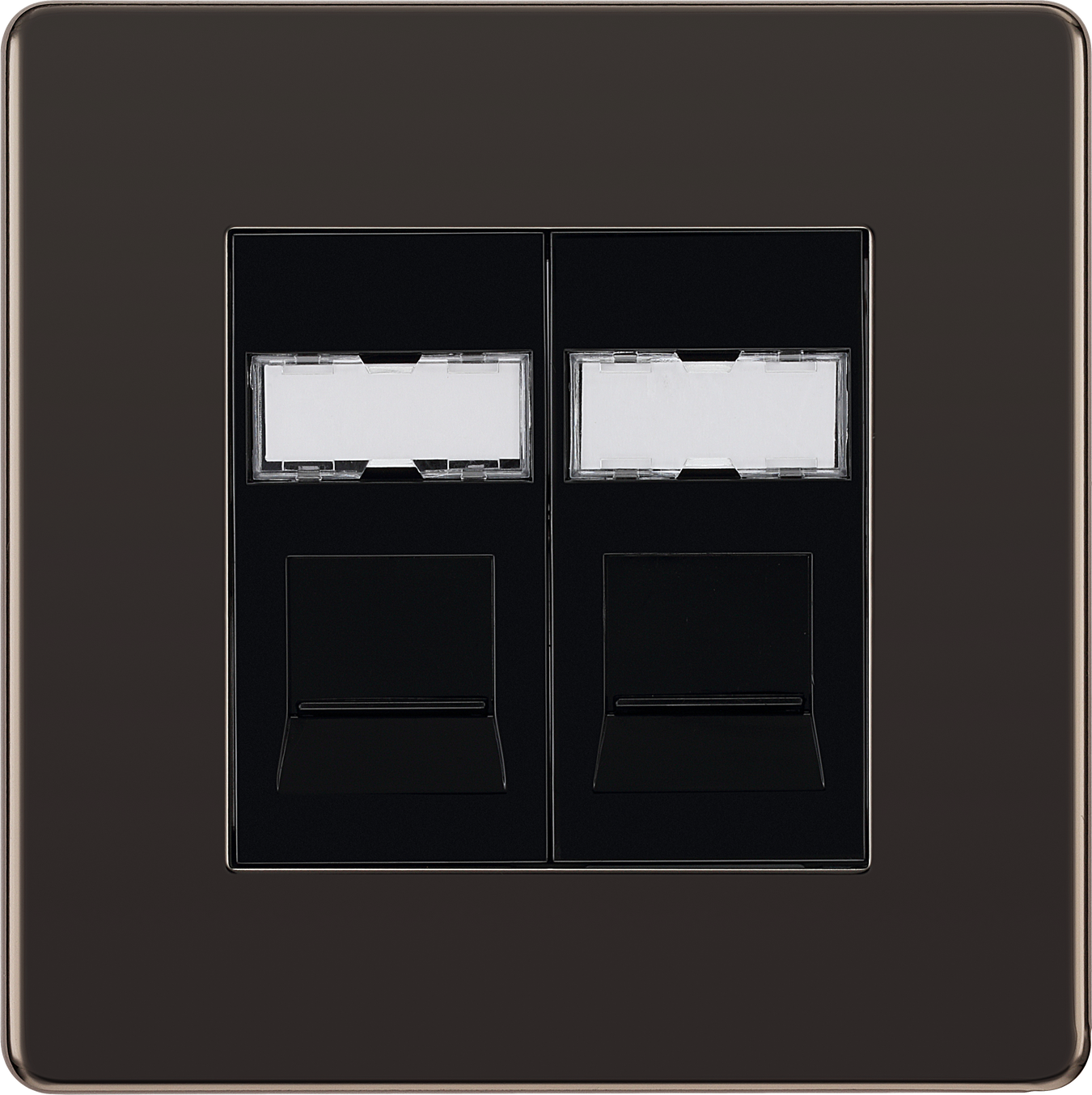BG Electrical Flatplate Screwless Black Nickel - Double, RJ45 telephone socket