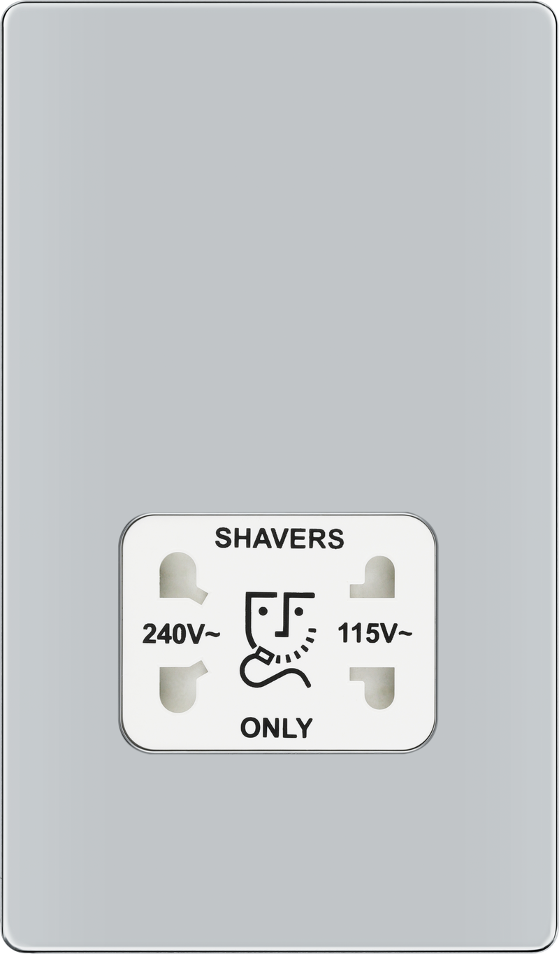 BG Electrical Flatplate Screwless Polished Chrome - 115/240V dual voltage shaver socket