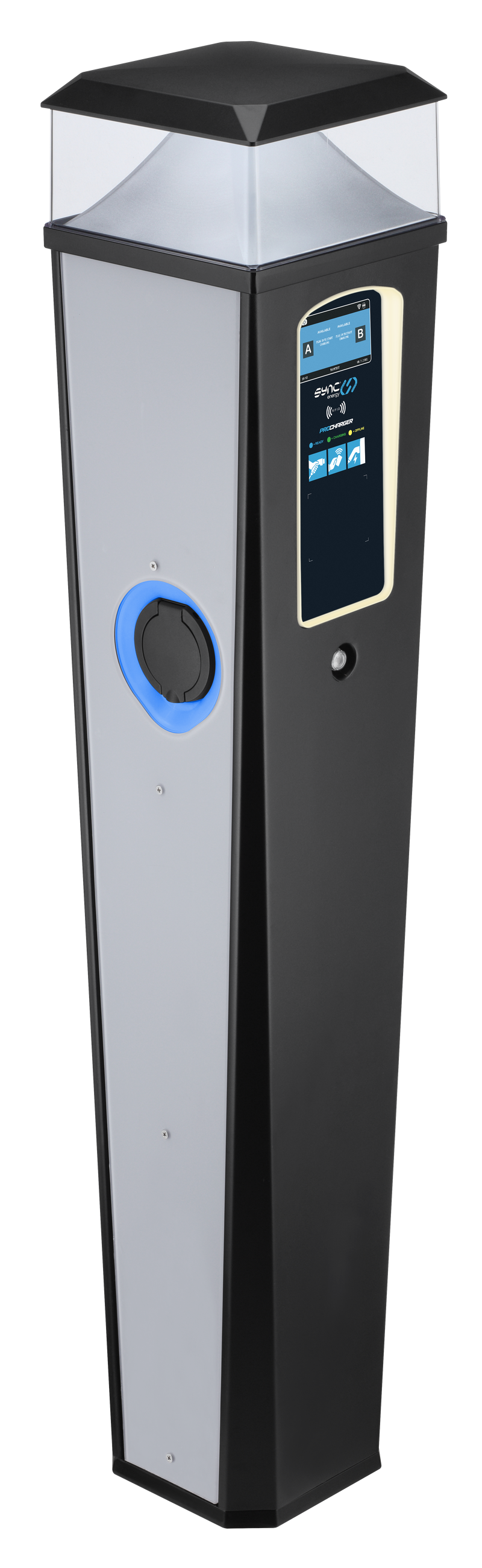 Sync Energy Pro Charger - EV Twin Bollard Pro Charger with Light 2 x 7.4kW, Single Phase - 4G, MID Meter