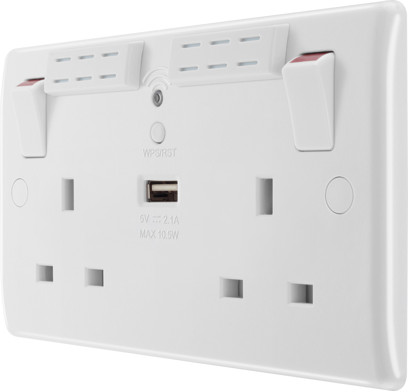 BG Electrical 800 Series - Double, switched, single pole, Wi-Fi Extender, with USB A