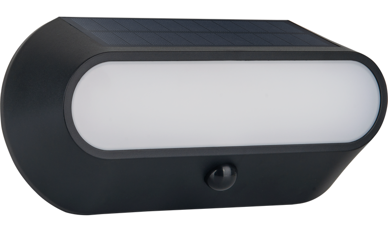 Luceco Ext Residential - Carina Decorative Oval Outdoor Solar Bulkhead Wall Light with PIR Motion Sensor, LED Exterior Lighting, Black, IP54, 5W, 470lm, 4000K