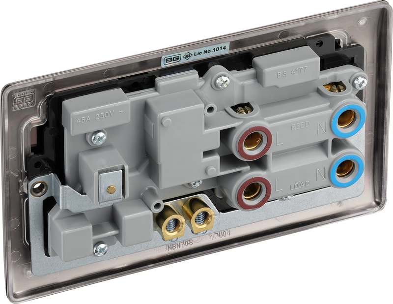 BG Electrical Nexus Metal Black Nickel - 45A double pole, with switched socket and indicators
