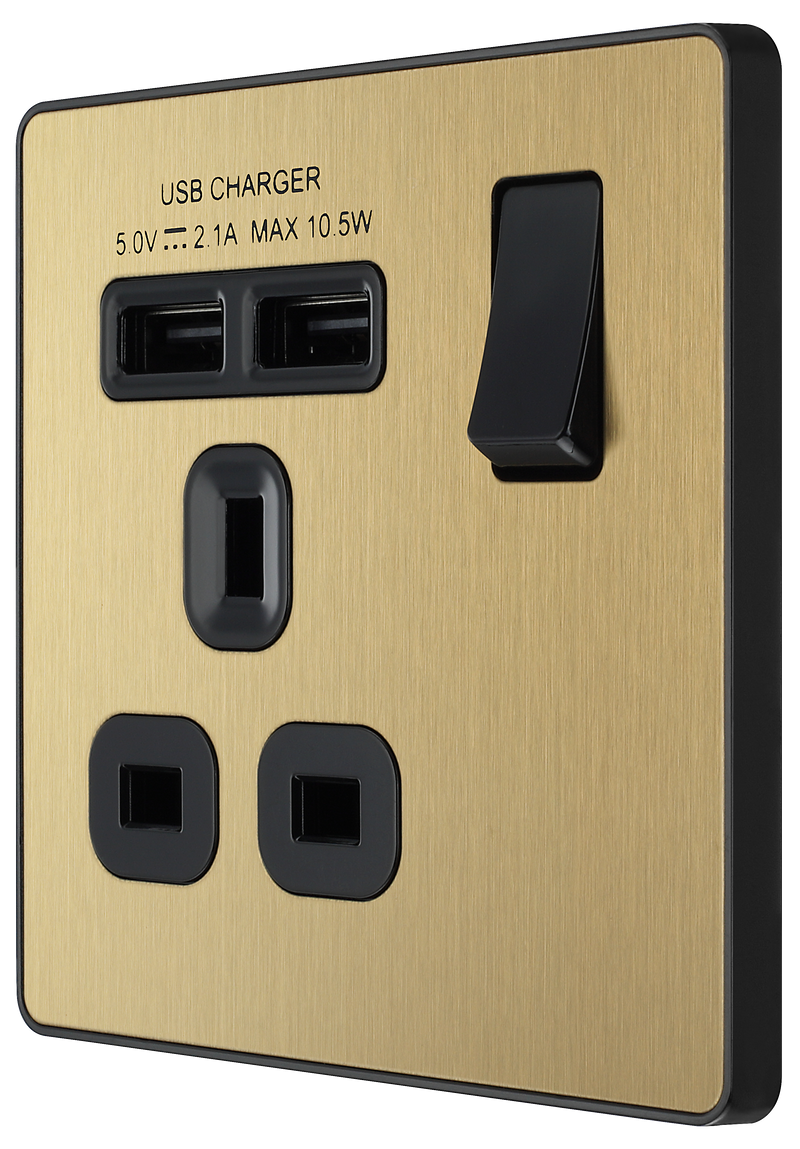 BG Electrical Evolve Satin Brass - Single, switched, single pole, with 2 x USB A