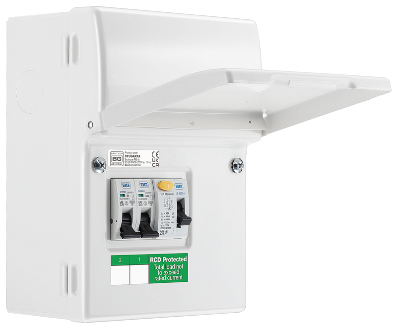 BG Circuit Protection IP20 Non Weatherproof - 4 module, 2 way, 40A Type A RCD, 2 MCB's