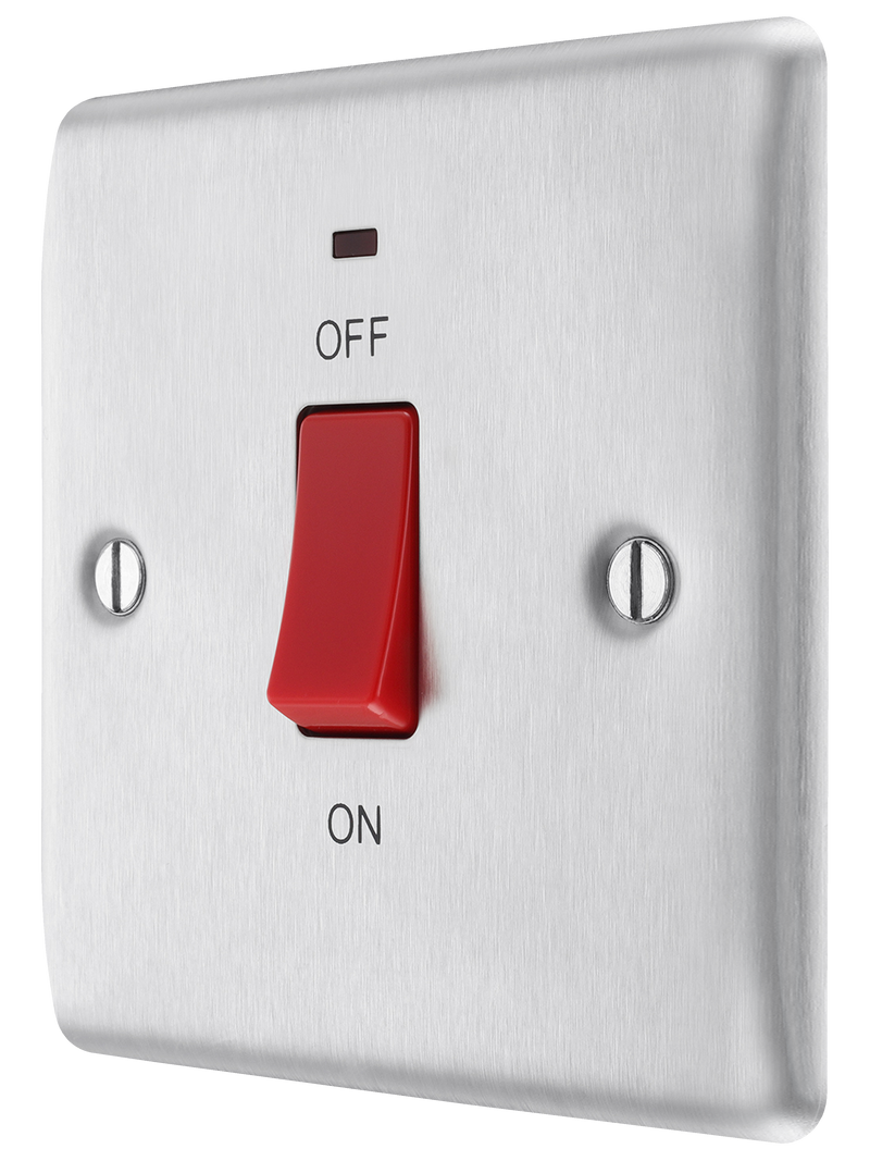 BG Electrical Nexus Metal Brushed Steel - 45A, double pole, single plate, with indicator