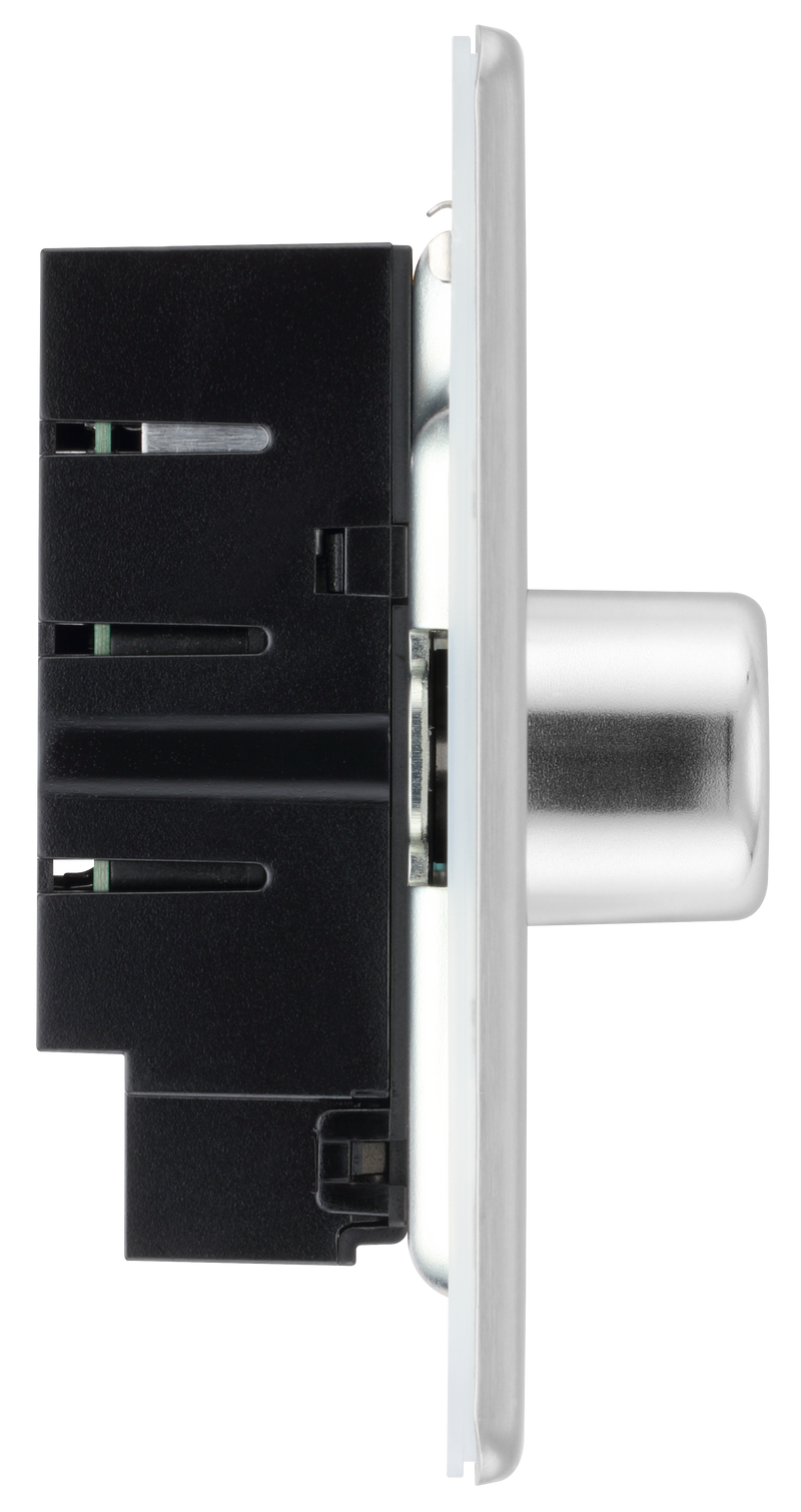 BG Electrical Flatplate Screwless Brushed Steel - Single, 2 way push 200W