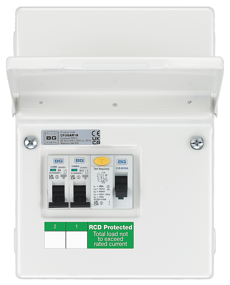 BG Circuit Protection IP20 Non Weatherproof - 4 module, 2 way, 40A Type A RCD, 2 MCB's